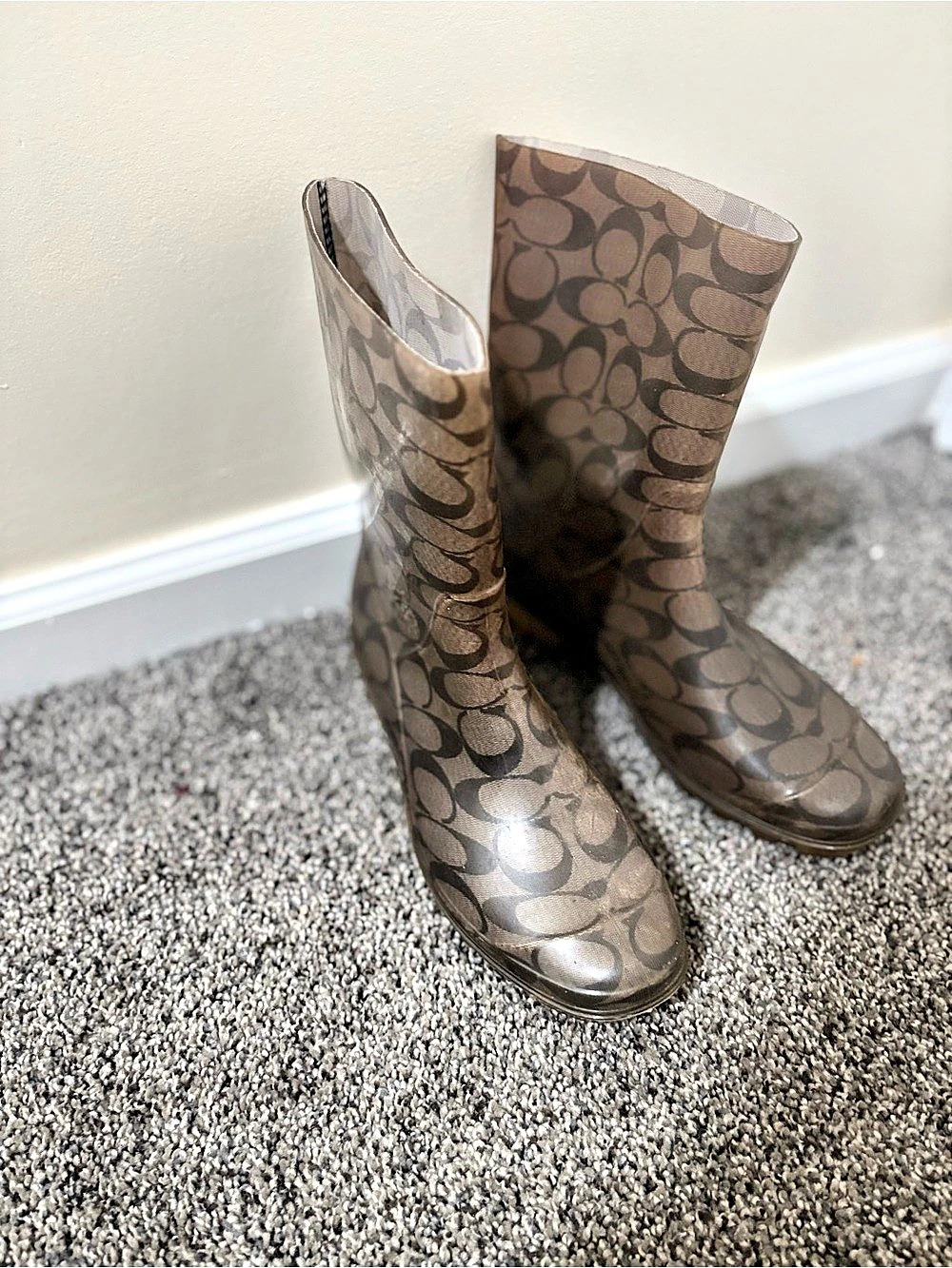 Coach Signature C Rubber Rain Boots in Brown